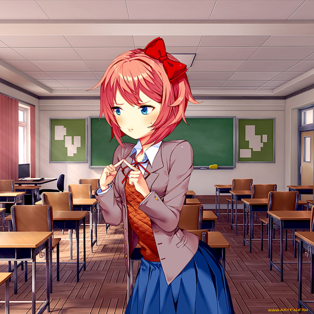 Обои Doki Doki Literature Club! Аниме Doki Doki Literature Club!, обои для  рабочего стола, фотографии doki doki literature club, аниме, взгляд, девушка,  фон Обои для рабочего стола, скачать обои картинки заставки на